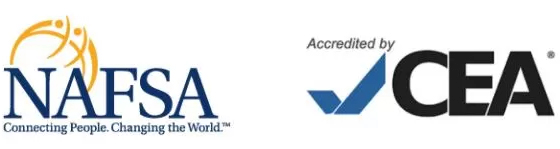 Certification badges from NAFSA - "Connecting People. changing the World™" and CEA - "Accredited by CEA"